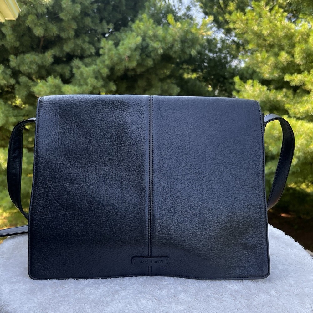 Vintage Liz Claiborne Black Leather Messenger Laptop Shoulder Bag Luxury Purse